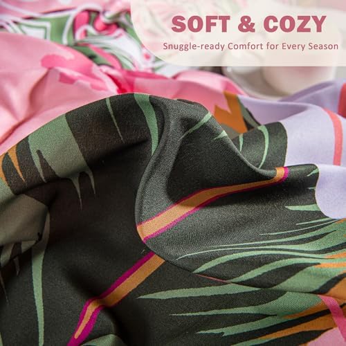 Tyrot Pink Boho Floral King Comforter Set - 3 Piece Coquette Cute Botanical Bedding Comforter Sets for Women Girls, Soft Lightweight Mid Century Bed Set, (1 Reversible Comforter and 2 Pillow Shams