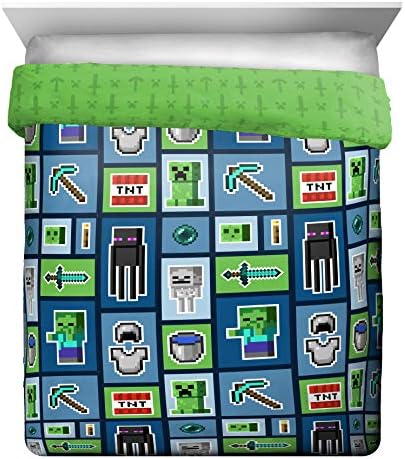 Minecraft Creeper Queen Comforter Set 5 Piece Kids Bedding for Boys, Multi