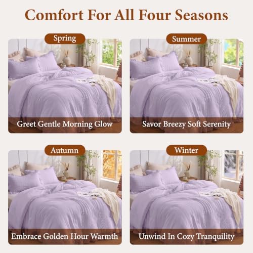 JOLLYVOGUE Lavender Twin/Twin XL Comforter Set, 2 Pieces Seersucker Lightweight Fluffy Bedding Set, Twin Ruffle Comforter, All Season Soft Microfiber Shabby Chic Bed Set
