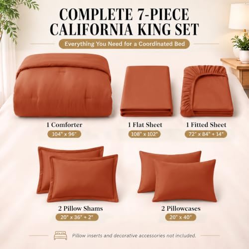 CozyLux California King Comforter Set Terracotta, 7 Pieces Bed in a Bag