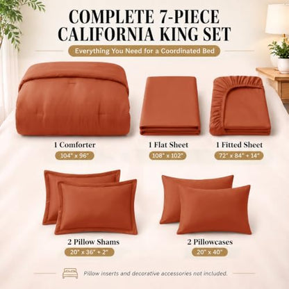CozyLux California King Comforter Set Terracotta, 7 Pieces Bed in a Bag