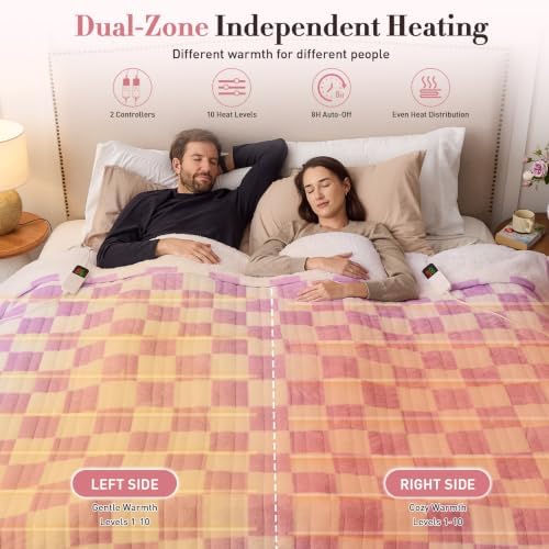 Light Purple Electric Blanket Heated King Size, 90"X100" Dual Control