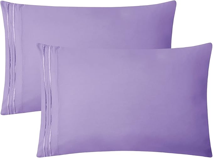 Clara Clark Bed Sheets, Premier 1800 Series 4 Piece Bed Sheet Set, Deep Pocket, Wrinkle, Fade, Stain Resistant, Luxury Soft Bedding Sheets & Pillowcases, Split King, Lavender