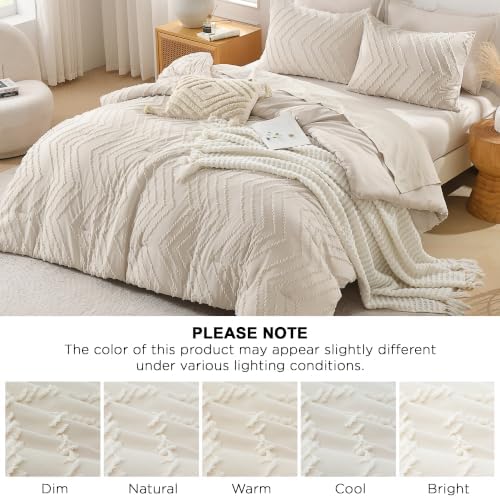 Andency Comforter Full Size Set, 3 Pieces Beige Boho Soft Cream Bedding Set