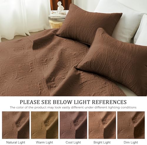 akkialla King/Cal King Quilt Bedding Set,Brown Ultrasonic Quilt Set,Lightweight Soft Bedspread Coverlet,Modern Style Coin Pattern Bed Cover for All Seasons,3 Piece(1 Quilt,2 Pillow Shams)
