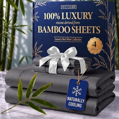 DECOLURE 100% Viscose Derived from Bamboo Sheets Full Size | 4 Pc Bed Set