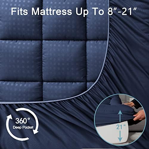 HYLEORY Twin XL Mattress Pad Quilted Fitted Mattress Protector Cooling Pillow Top Mattress Cover Breathable Fluffy Soft Mattress Topper with 8-21" Deep Pocket, Navy