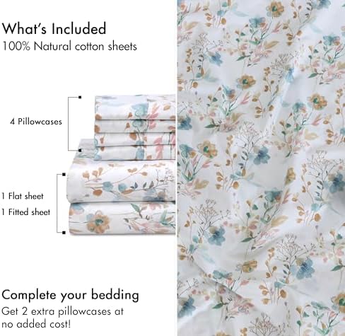 RUVANTI 100% Cotton Full Sheet Set, Percale Full Size Sheets, Radiant