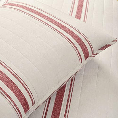 Lush Decor Farmhouse Stripe Reversible Cotton Quilt King Size 3 Piece Set Red - Farmhouse Bedding Set King Quilt - Striped Bedding