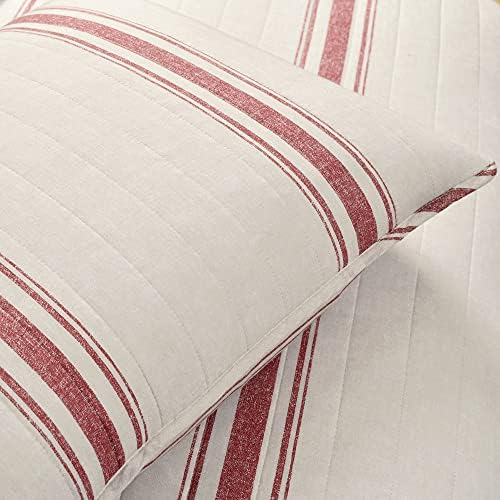 Lush Decor Farmhouse Stripe Reversible Cotton Quilt California King Size 3 Piece Set Red - Farmhouse Bedding Set - Cal King Quilt - Striped Bedding