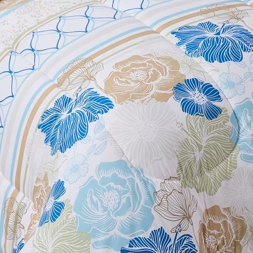 Floral Comforter Set Twin Size with Sheets Bed in a Bag – Deep Pocket Fitted Sheet with Elastic Corners, Cozy Comforter, Pillowcases & Shams – Soft Microfiber All Season Bedding – Machine Washable