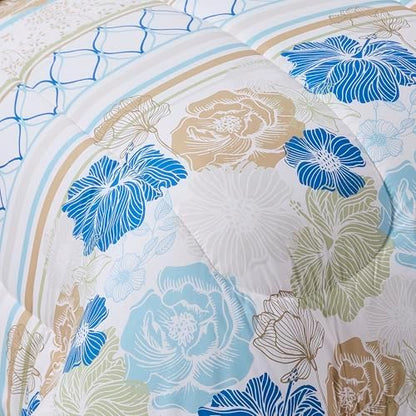 Floral Comforter Set Twin Size with Sheets Bed in a Bag – Deep Pocket Fitted Sheet with Elastic Corners, Cozy Comforter, Pillowcases & Shams – Soft Microfiber All Season Bedding – Machine Washable