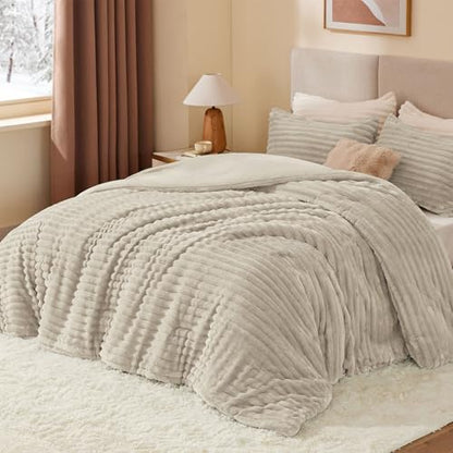 BEDELITE Fleece Twin/Twin XL Comforter Set, Fluffy Bed Set, Linen