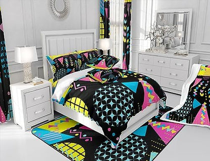 Manfei Memphis Comforter Set Twin Size, Retro 80s 90s Fashion Style Bedding Set 2pcs for Kids Boys Girls, Colorful Geometric Abstract Quilt Set Soft Polyester Duvet Set with 1 Pillowcase