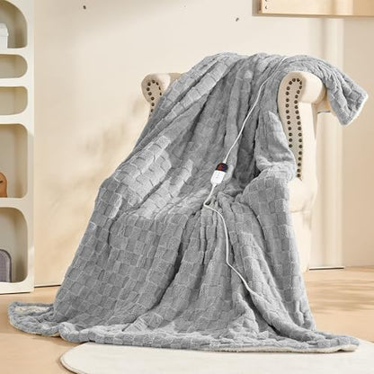 Heated Blanket Full 72" x 84", Checked Electric Blanket, Gray