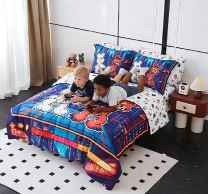 Viviland Twin Bedding Set for Boys 5 Piece Bed in a Bag with Comforter, Sheets, Pillowcases Soft Microfiber Kids Comforter Set, Oeko Certified, Machine Washable, Retro Arcade Game Theme