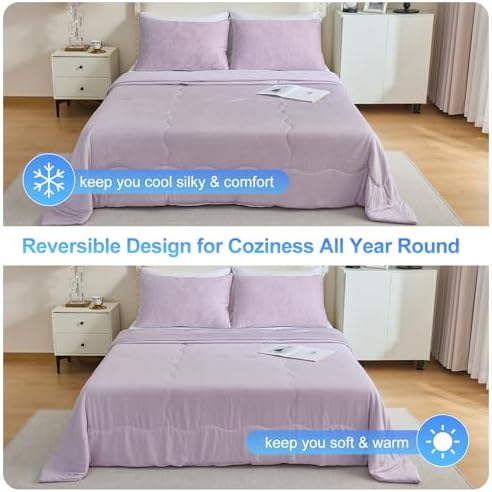 CHOSHOME Cooling Comforter Cooling Blanket, Q-Max 0.45 Cool Sleeping Summer Blanket for Hot Sleeper Night Sweats, Full 84" x 90", Purple