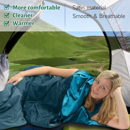 Ultralight Sleeping Bag Liner, Satin Sleep Sack, Comfy Breathable & Cooling & Silky Soft liner, Travel Sheets & Adult Sleep Sack with 2 Way Zipper, Ideal for Backpacking, Hotel, Camping, Hostels