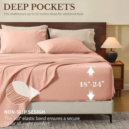 MEISHANG 100% French Linen Sheets California King,6 Pcs,18-24" Deep Pocket