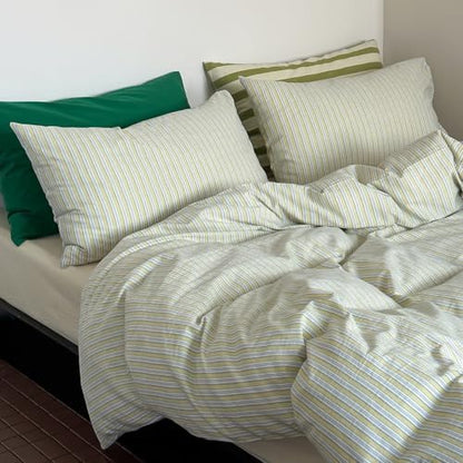mixinni Vintage Geometric Striped Duvet Cover Set - 3 Piece 100% Washed Cotton Twin Size Bedding Set with Matching Pillowcases | Mid-Century Modern Design | Ultra Soft & Breathable-Twin Size