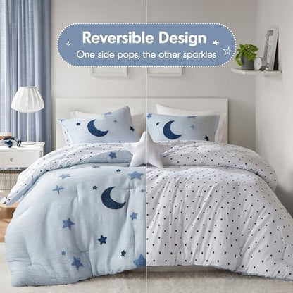Intelligent Design Kids Blue Star Moon Twin Comforter Set, 3pc