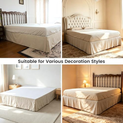 FALUCA Corner Split 16" Bed Skirt - Drop Linen Blend & Platform Pure Cotton, Wrap Around Tailored Drop Dust Ruffle for Farmhouse & Bedrooms, Breathable Cozy, Easy-Fit Bedding (King Linen 16")
