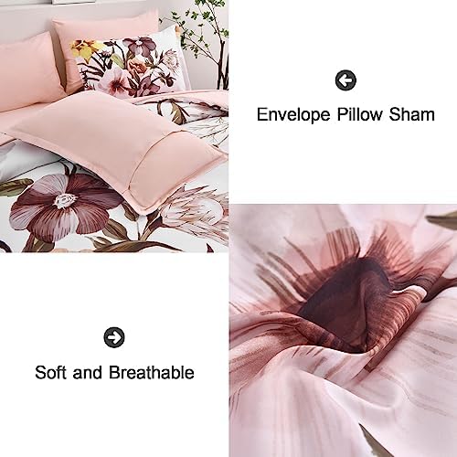 Luxudecor Floral Comforter Set Queen Size 7 Piece, Blush Flower Bed in a Bag, Elegant Floral Comforter with Sheet Set, Soft Microfiber Bedding Set for All Season (Blush, 90"x90")