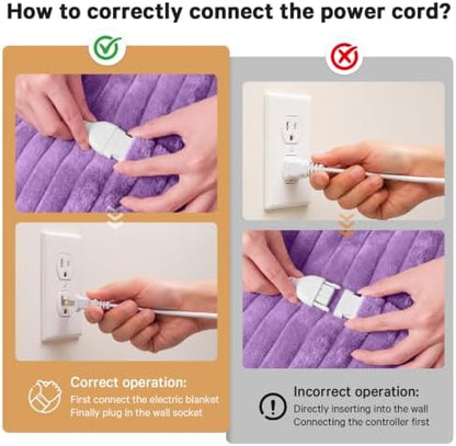 Heated Electric Blanket King, Dual Control, 90" x 100", Taro Purple