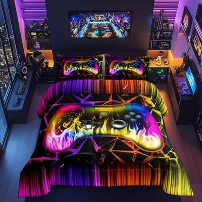 Castle Fairy Boys Gamer Comforter Set Toddler Size,Kids Gaming Modern Bedding Set for Kids Teens Bedroom,Video Game Gamepad Down Comforter,2 Pcs 1 Pillowcase