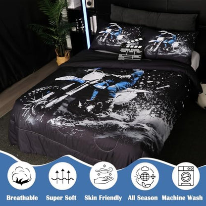 Feelyou Dirt Bike Comforter Set Toddler Size Racing Themed Dirt Bike