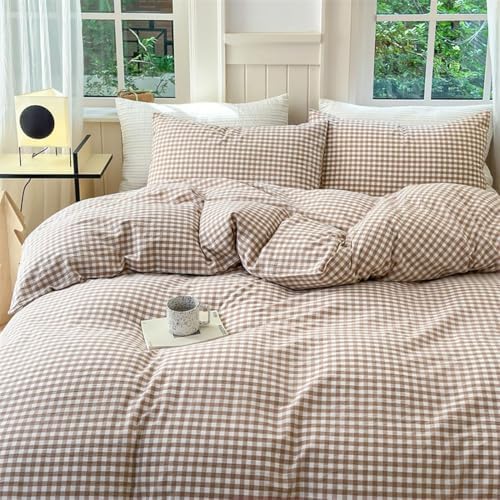 Nayoroom Brown Gingham Comforter Set King Plaid Checkered Dorm Bedding