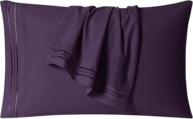 Clara Clark Bed Sheets, Premier 1800 Series 4 Piece Bed Sheet Set, Deep Pocket, Wrinkle, Fade, Stain Resistant, Luxury Soft Bedding Sheets & Pillowcases, Twin-XL, Purple Eggplant