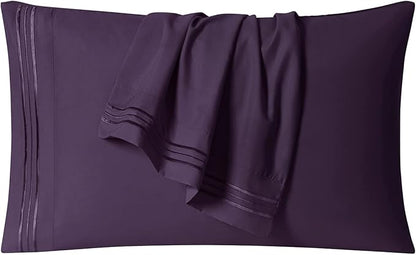 Clara Clark Bed Sheets, Premier 1800 Series 4 Piece Bed Sheet Set, Deep Pocket, Wrinkle, Fade, Stain Resistant, Luxury Soft Bedding Sheets & Pillowcases, California King, Purple Eggplant