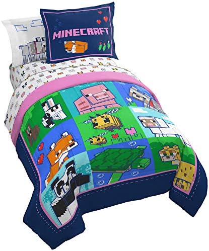 Minecraft Full Size Comforter Set 7 Piece Kids Bedding for Girls, Multi