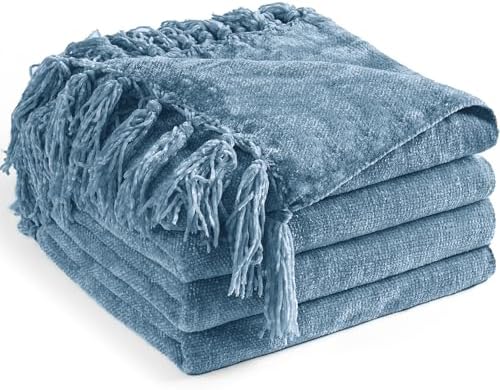 Chenille Throw Blanket for Couch 60" x 80" Twin, Dusty Blue