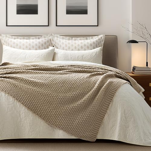 EVERGRACEHOME Chunky Chenille Knit Throw Blanket, 60 x 80, Sand Dune