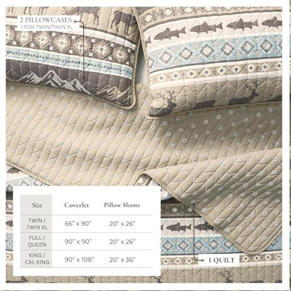 Great Bay Home Lodge Quilt Set - 2-Piece Twin/Twin XL Size Rustic Bedding Set - Lightweight, All-Season, Reversible Bedspread (Rustic Lodge Stripes)