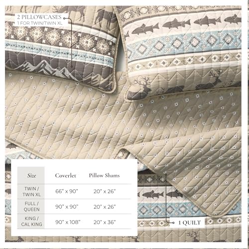 Great Bay Home Lodge Quilt Set - 3-Piece King/California King Size Rustic Bedding Set - Lightweight, All-Season, Reversible Bedspread (Rustic Lodge Stripes)