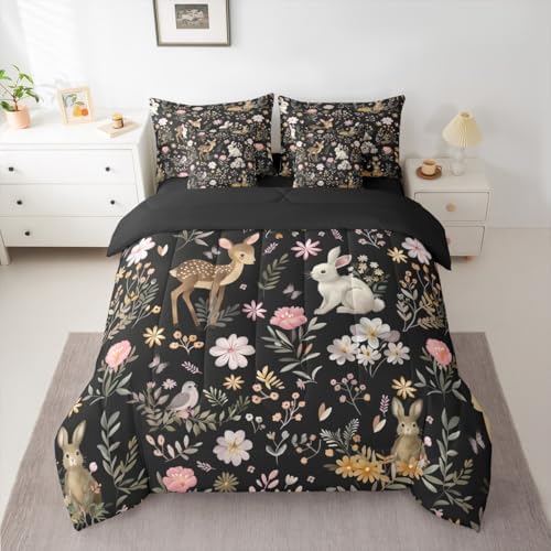 Feelyou Cute Deer and Rabbit 7 Piece Bedding Set for Kids