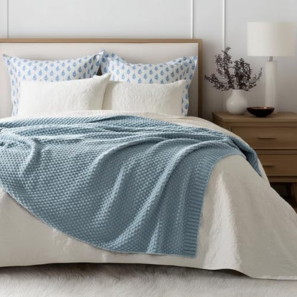 EVERGRACEHOME Chunky Chenille Knit Throw Blanket, 60 x 80, Chambray Blue
