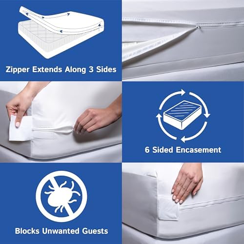 Queen Size Mattress Protector Waterproof Zippered Cover Premium Quality Encasement White