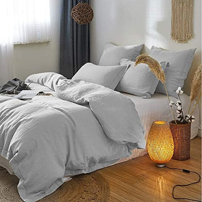 Simple&Opulence 100% French Linen Euro Shams with Embroidery (26'' x 26'') - Pack of 2 - Pre Washed Solid Color Natural Flax Soft Breathable - Grey