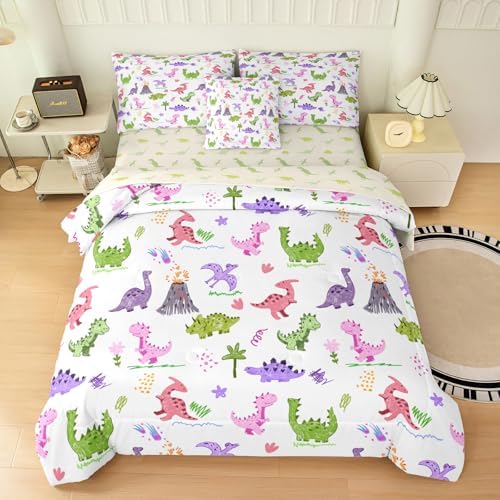 6pc Dinosaur Comforter Set for Boys,Full Size Bedding Sets for Teen,Kids Comforter Set with 1 Quilt+1 Flat Sheet+1 Fitted Sheet+2 Pillowcases+1 Cushion Cover(C-Dinosaur Full)