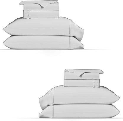 TEXAS LINEN CO. 100% Organic Cotton Percale Sheets Queen Size Pack or 2 - Soft & Crisp Organic Cotton Sheets Queen Size (8 PC, Light Grey), 16" Deep Pocket Percale Weve Bed Sheet Set - GOTS Certified