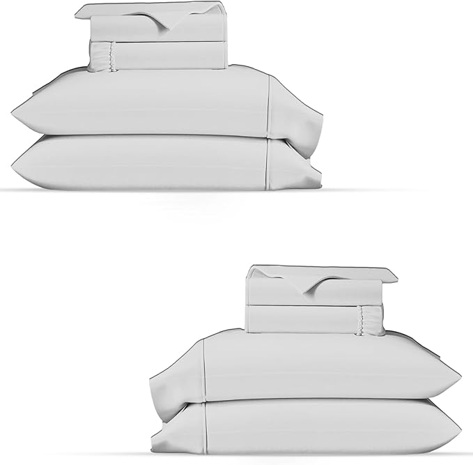 TEXAS LINEN CO. 100% Organic Cotton Percale Sheets King Size Pack or 2 - Soft & Crisp Organic Cotton Sheets King Size (8 PC, Light Grey), 16" Deep Pocket Percale Weve Bed Sheet Set - GOTS Certified