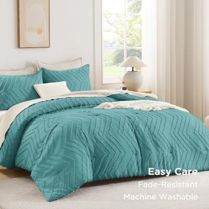 Andency Grayish Teal California King Comforter Set, 3 Pieces Boho Bed Set