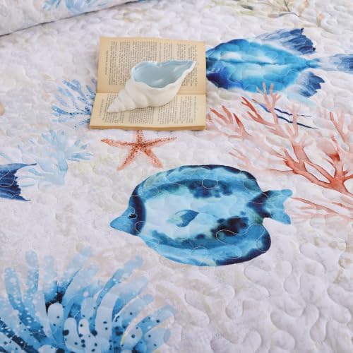 weigelia Coastal Quilt Bedding Set King Size, Nautical Summer Bedspread