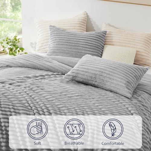 EXQ Home Fluffy Comforter Set Full Size,3 Pieces Bed Set,Grey