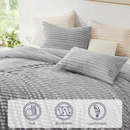 EXQ Home Fluffy Comforter Set Full Size,3 Pieces Bed Set,Grey