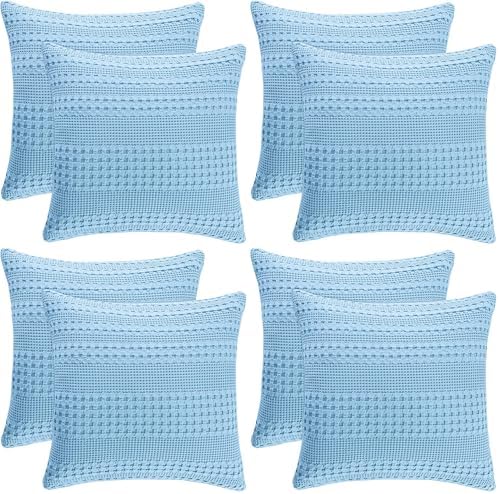 PHF Waffle Weave Euro Pillow Shams, 8 Pack 100% Cotton Pillow Covers 26x26 Inches for Decor, No Insert, Luxury Aesthetic Euro Pillow Cases for Bedroom Decor, Sky Blue